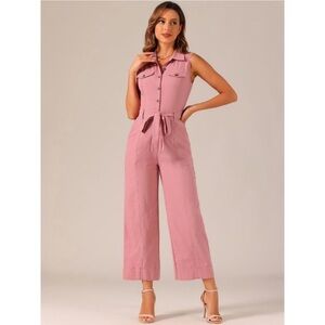 Allegra K Button-Front Pink Jumpsuit Large New (T4056)
